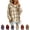 Beige, variant on Womens Plaid Hooded Knit Sweater V Neck Drawstring Loose Long Sleeve Pullover Fall Casual Tops Soft Knit Hoodie Sweater for Daily Weekend Outfit