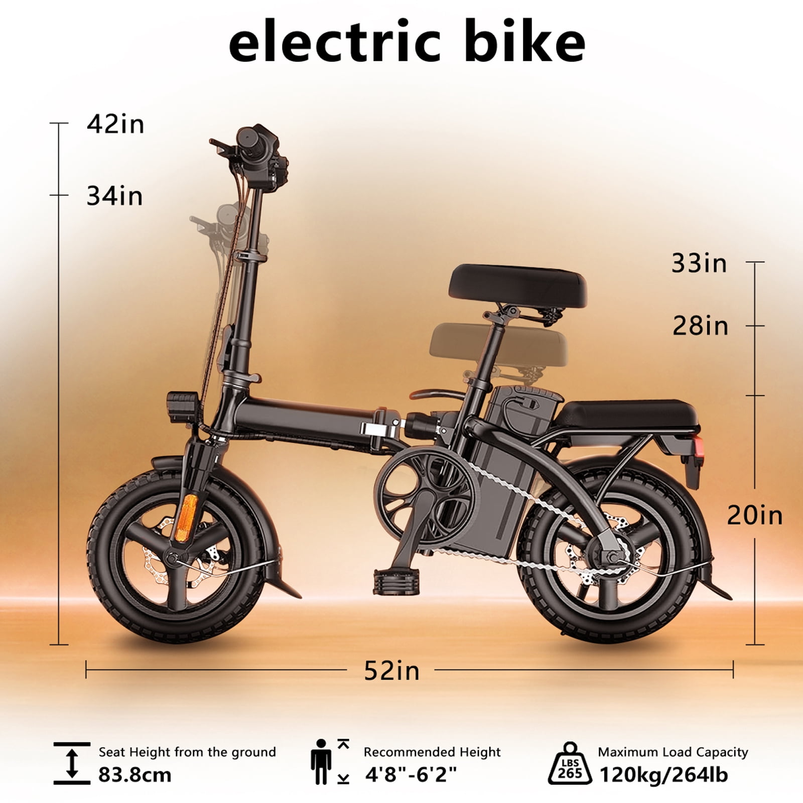 Electric Bike for Adults 500W Motor, 14" Electric Bicycles,20 Mph,Folding Ebike,Shock Absorbers Electric Bicycle,48V 12Ah Battery,20Miles PAS Range,UL 2849,E Bikes for Adults and Teens