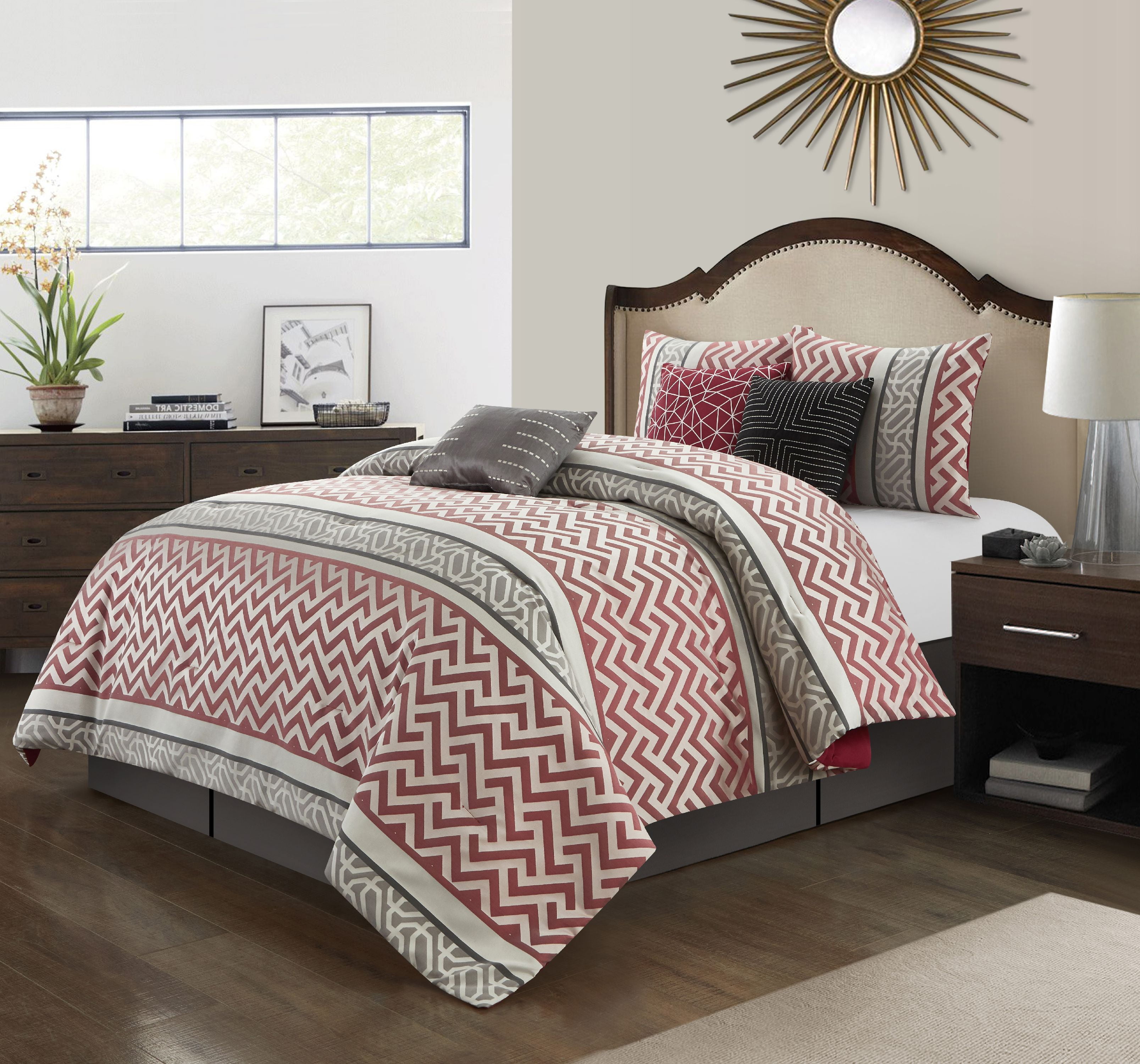Buy Nanshing Roman 7Piece Reversible Comforter Set, Red, Queen Online