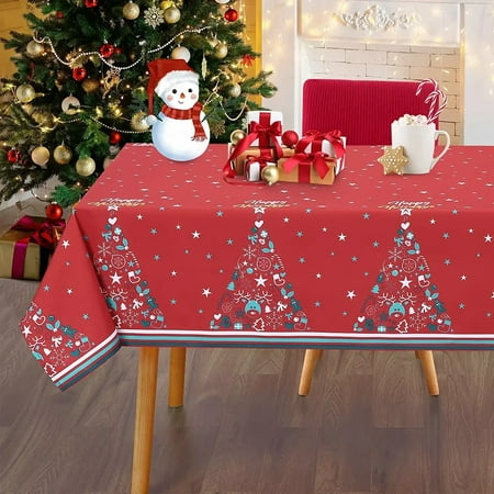 

GlowSol Christmas Tablecloth 60 x102 Waterproof Oil-Proof Stain-Resistant Xmas Tree Star Pattern Rectangle Holiday Decorative Table Cloth for Indoor Outdoor Red