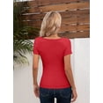thumbnail image 2 of Women Tops Crew Neck Shirts Short Sleeve Casual Ribbed Slim Fitted T Shirts for Summer, 2 of 4