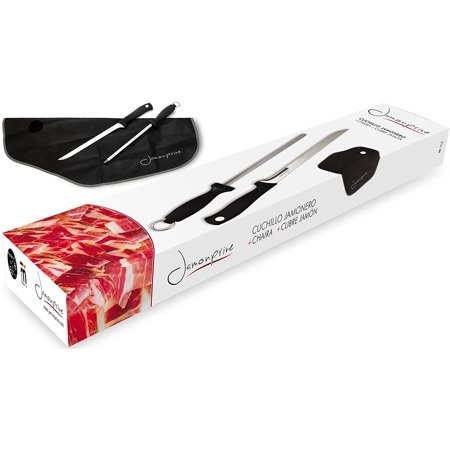 Ham Carving Knife with Honing Steel and Ham Cover Jamonprive - Professional Set for Slicing Serrano