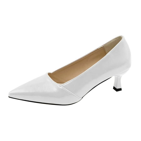 

Alueeu ladies shoes casual Fashion Spring And Summer Women Casual Shoes Mid Heel Retro Single Shoes Work Shoes White 40