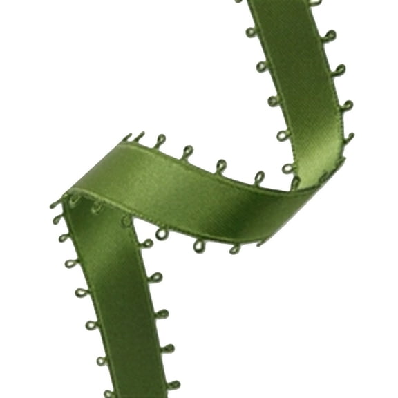 3/8" Double Face Satin Picot Ribbon Feather Edge 50 Yds - Sage Green