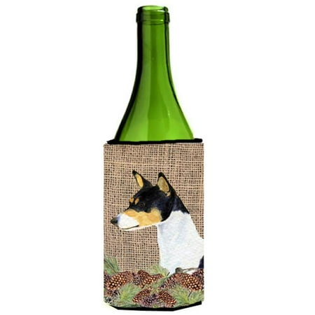 

Basenji On Faux Burlap With Pine Cones Wine bottle sleeve Hugger - 24 oz.