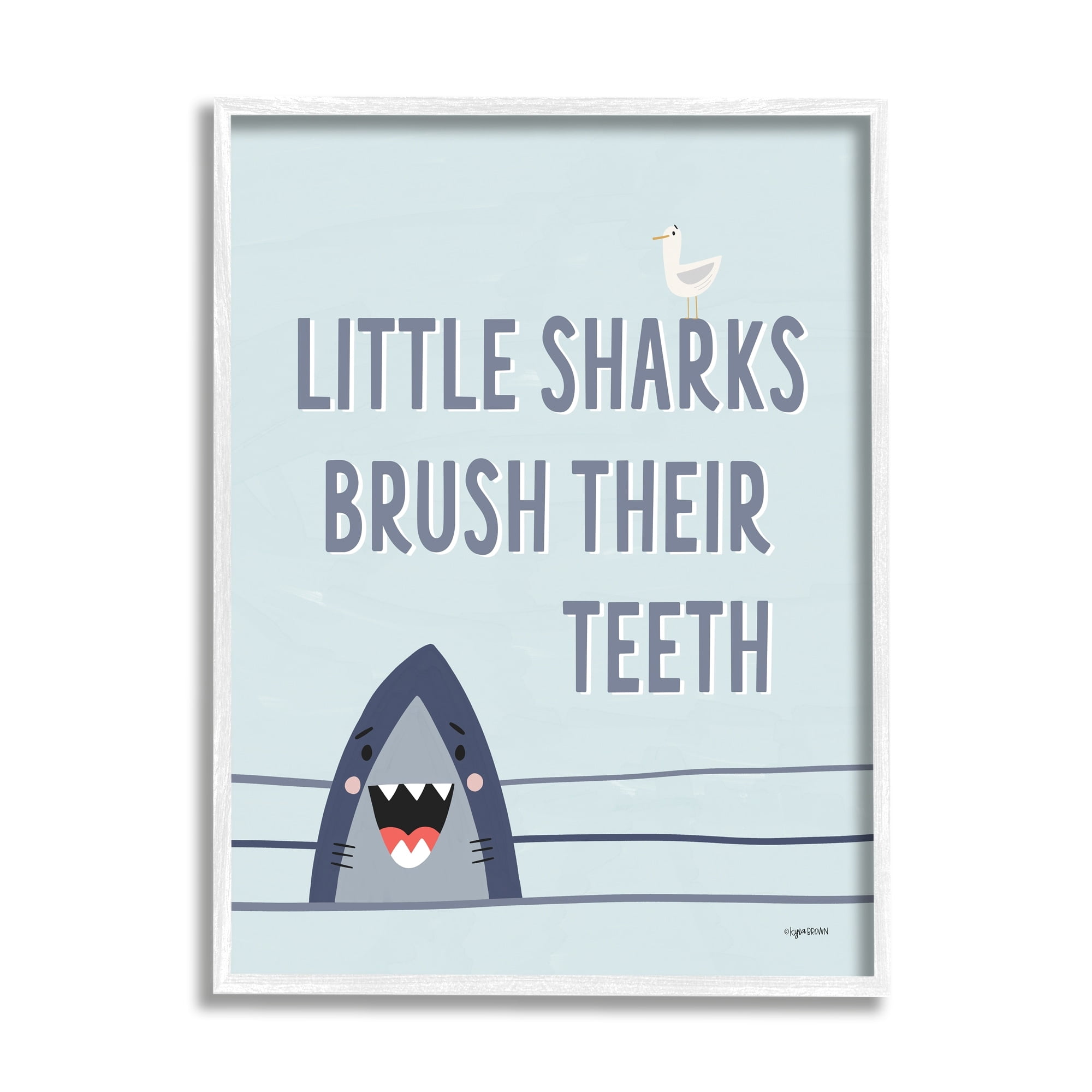 Stupell Industries Quirky Little Sharks Brush Teeth Text Nautical Design, 24 x 30, Design by Kyra Brown