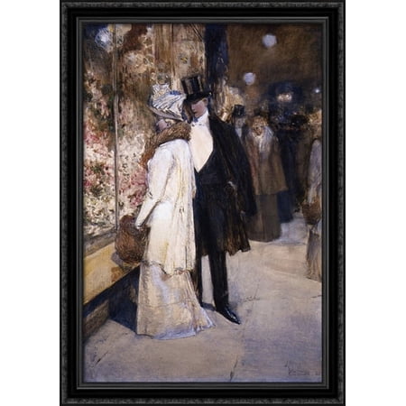 A New Year's Nocturne, New York 28x40 Large Black Ornate Wood Framed Canvas Art by Childe Hassam
