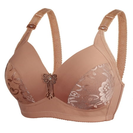 Zuwimk Bras For Women Plus Size Women s Push Up Wireless Bra Padded T Shirt Bras No Underwire Plunge Brown 44