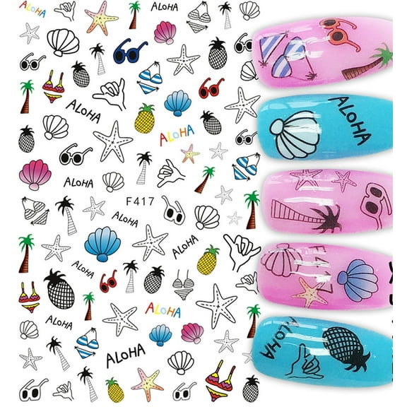 Fun Aloha Hawaii Island Beach nail art stickers bikini, pineapple, sunglasses