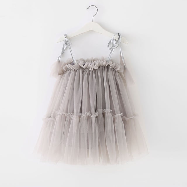 Robe Fille à Volants Sans Manches Robe en Tulle pour Fille Robe de Printemps pour Filles Robes d'Été Vêtements pour Fille 5-6 Ans