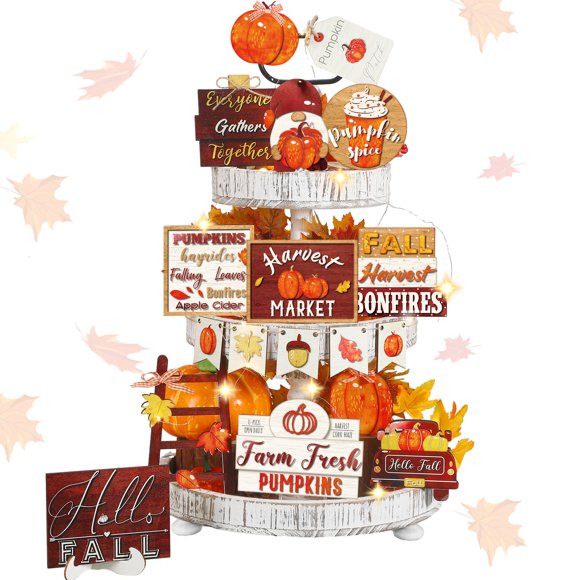 Set de decoración de bandejas escalonadas FairySandy Fall Pumpkin, 14 unidades