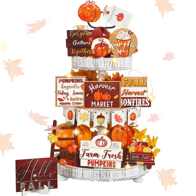 Set de decoración de bandejas escalonadas FairySandy Fall Pumpkin, 14 unidades
