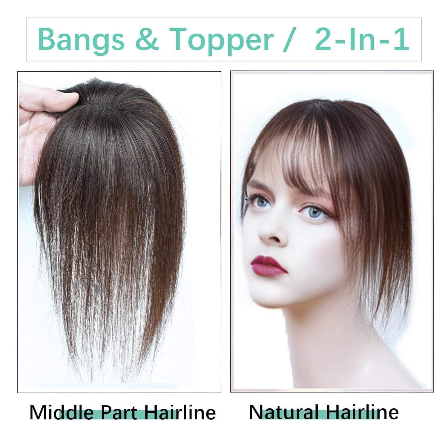 Bangs Hair Clip, Clip in Bangs Hair Toppers for Women 100% Real Human Hair, Clip on Bangs 360° 3D Cover Wispy Fake Clip in Hair Extensions for Women Daily (Dark Brown)