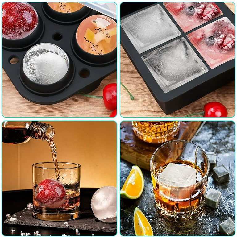 Ice Cube Tray, Silicone Ball Ice Cube Maker With Lid And Large