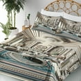 thumbnail image 3 of Ambesonne Classic Fitted & Top Sheet Set with Shams, Ritzy Room Posh Scene Print, Coconut and Sea Blue, 3 of 5