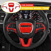 GZSH Steering Wheel Cover Trim Decal Sticker Interior Accessories for Dodge Charger Challenger 2015-2020, Dodge Durango 2014-2020, Jeep Grand Cherokee SRT8 2014-2020, Red 4 Pcs