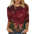 thumbnail image 2 of Fiudx Ofertas Flash Artículos En Oferta Camiseta con Estampado Navideño a La Moda para Mujer, Blusa con Mangas 3/4, Tops Informales con Cuello Redondo, 2 of 5
