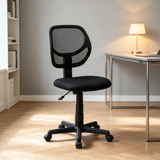 Silla de escritorio de oficina con respaldo bajo, malla tapizada, ajustable, giratoria para computadora, color negro,54 x 57,2 x 96,5 centimeters