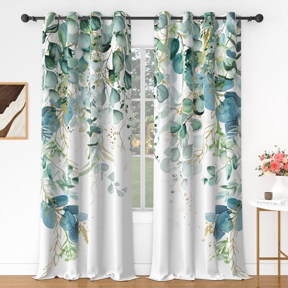 Lfeey Sage Green Printed Curtains for Living Room Darkening, Thermal Insulated Drapes, 63 Inches Long, 2 Panels