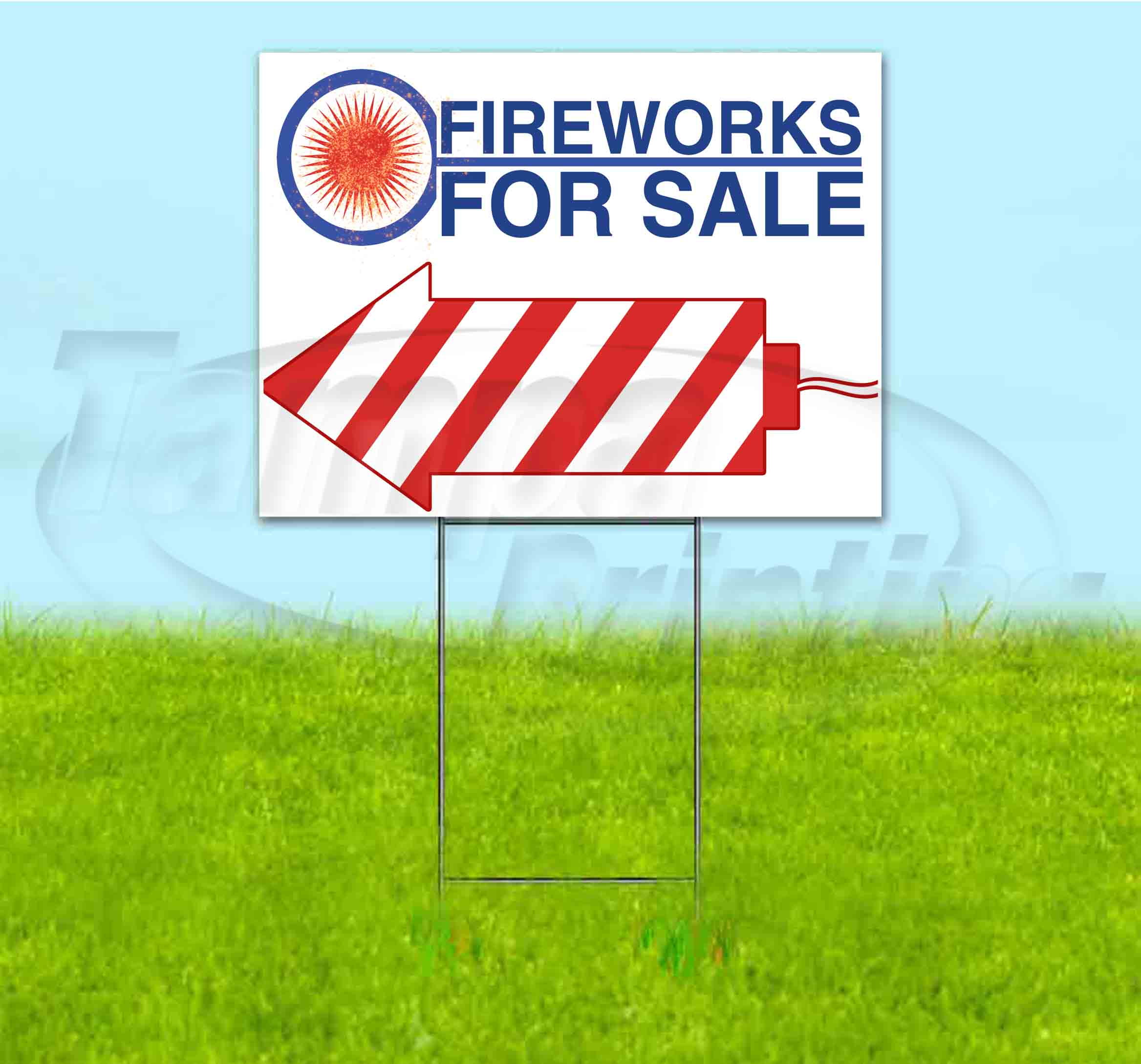 Fireworks For Sale (18" x 24") Yard Sign, Includes Metal Step Stake
