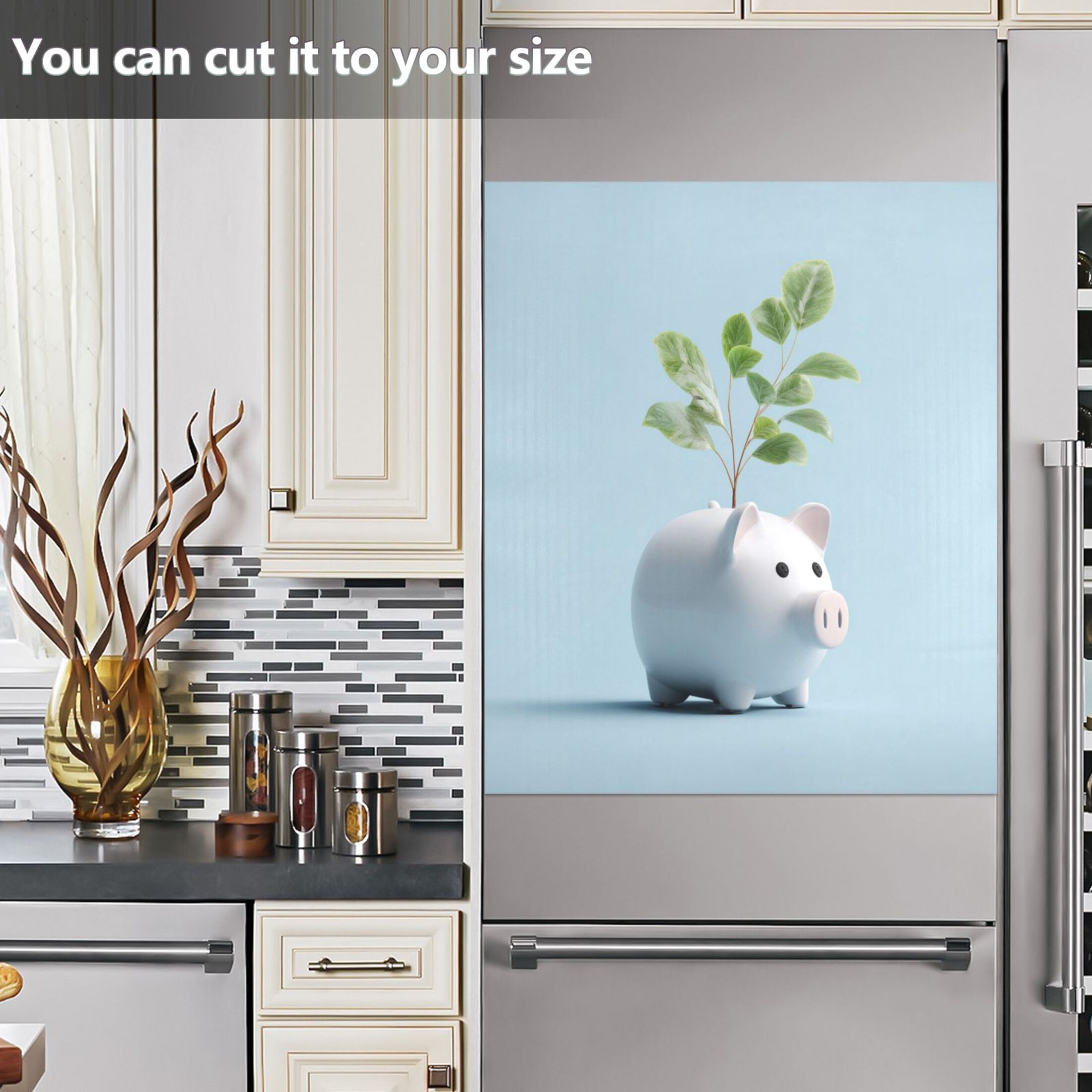 IAUYY Magnetic decorative sticker - 23x26 Inch PVC Refrigerator Decorative Cover, Removable DIY Art for Kitchen Appliances A Potted Plant Growing in It