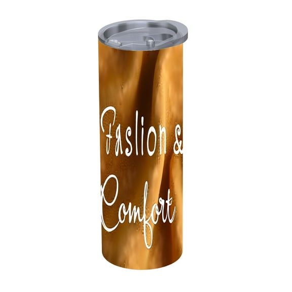 20 oz Stainless Steel Insulated Tumbler - Stylish Warm Brown & Gold Fabric Pattern Double Wall with Lid & Straw for Home Office & Car