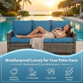 thumbnail image 3 of Orithm 3-Seat All-Weather PE Rattan Patio Couch, Ergonomic High Back Outdoor Wicker Sofa with 4.3" Thick Cushion, Adjustable Feet & Waterproof Fabric, Peacock Blue, 3 of 9