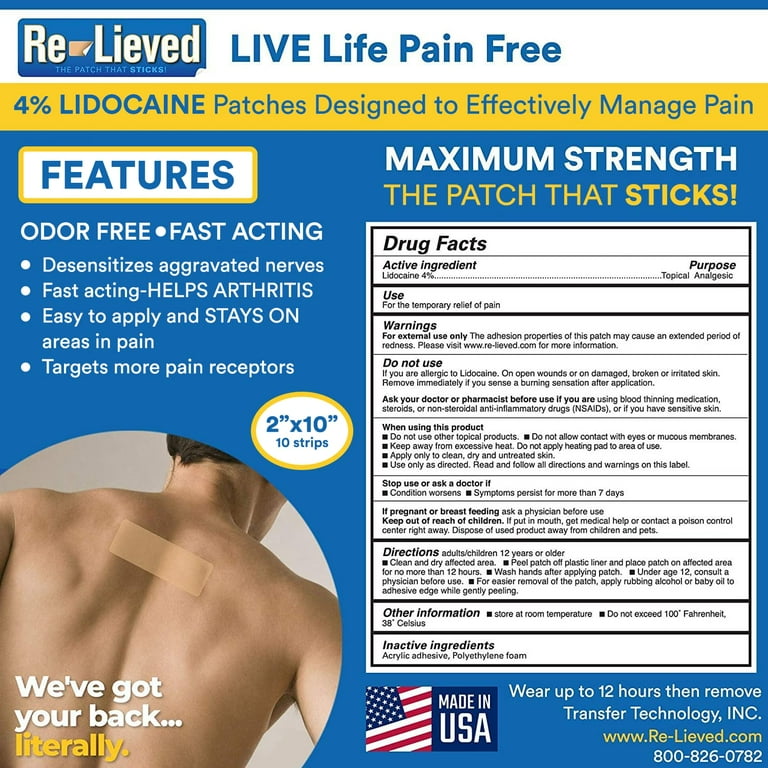 Re-Lieved 4% Lidocaine Pain Relief Kinesiology Tape — Relieves 