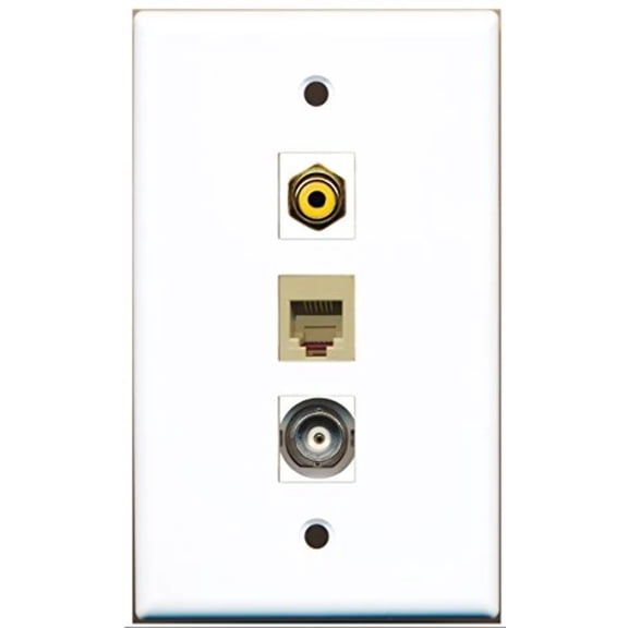 RiteAV - 1 Port RCA Yellow and 1 Port Phone RJ11 RJ12 Beige and 1 Port BNC Wall Plate