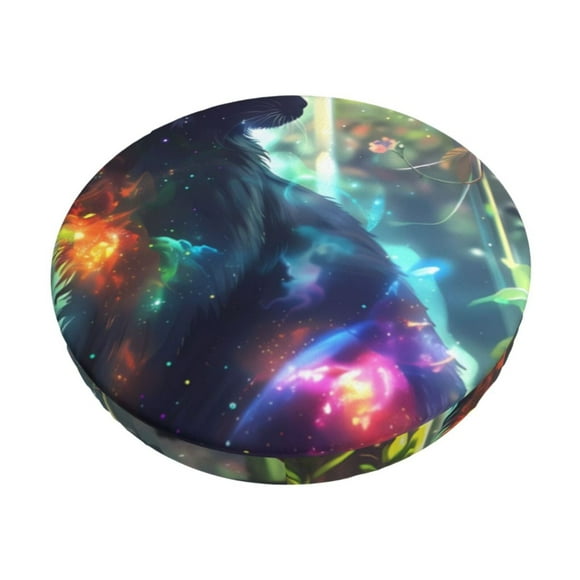 Naloa Cosmic Cat In Window Print Round Bar Stool Cushion Cover 12-14 inch, Fits Kitchen, Office, Restaurant Chairs-12 inch