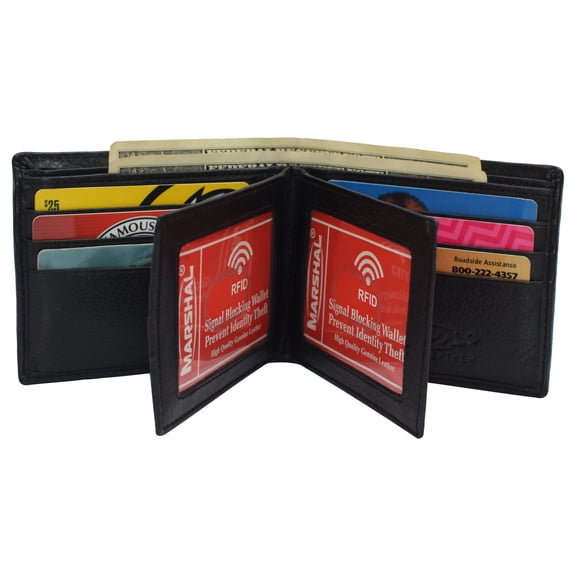 RFID Blocking Men's Bifold Leather Wallet With Double Center Flap And 3 ID Windows