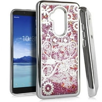 GSA Liquid Glitter Bling Owl Case For Alcatel 7 Folio - Silver/Pink
