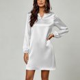 thumbnail image 6 of Lolmot Plus Size Satin A Line Dresses for Women Dressy Casual Long Puff Sleeve V Neck Mini Dress Flowy Fall Wedding Guest Dresses, 6 of 9