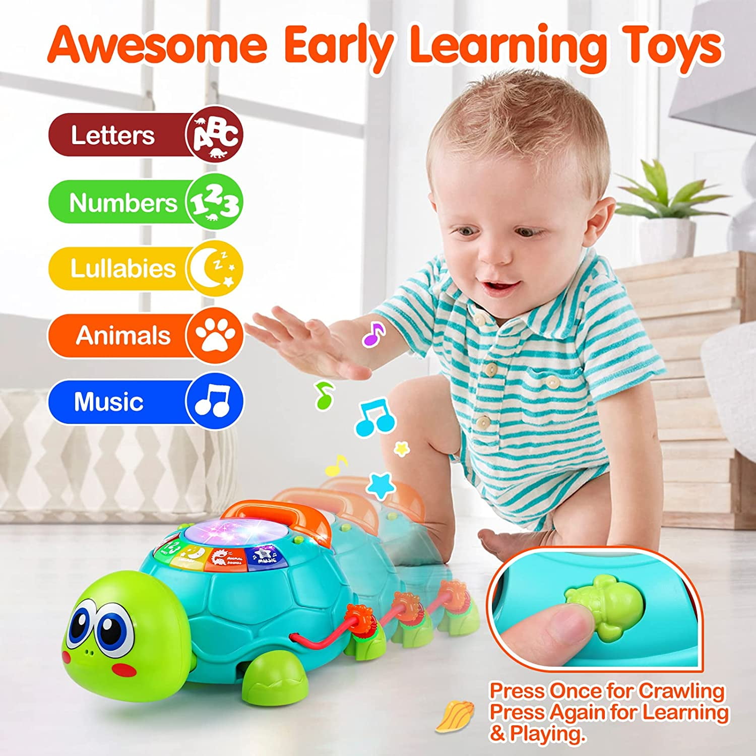 Baby Toys 12-18 Months, Light Up Baby Toys 6 to 12 Months Musical Turtle with Letters Numbers Phone Infant Baby Toys for 6 9 12 18 Months Educational Learning Toys for 1 2 3 Year Old Boy Girl Gifts