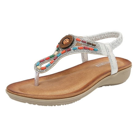 

PEASKJP Comfortable Sandals for Women Wedge Sandals for Women Cutout Peep Toe Mid Heel Rhinestones Fashion Breathable Beach Sandals (Silver 7.5)