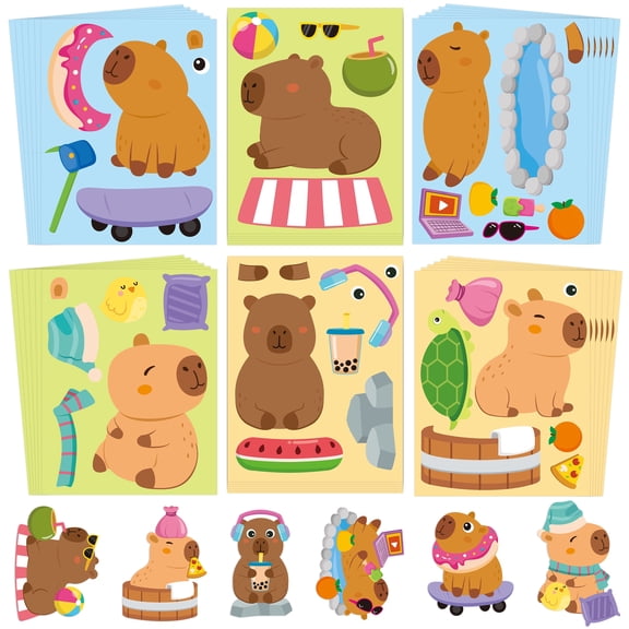 Belanttega Capybara Face Stickers Sheets - 36Pcs Cartoon Animal Make a Face Stickers Games for Reward, Make Your Own Funny Animal Scene, Party Favors