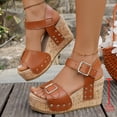 thumbnail image 7 of Rokment Chunky Heeled Platform Sandals for Women Ladies 2026 Trendy Casual Leather Studded Buckles Open Toe Ankle Strap Extra Wedge High Heels Dress Summer Shoes Brown Size 8.5, 7 of 7