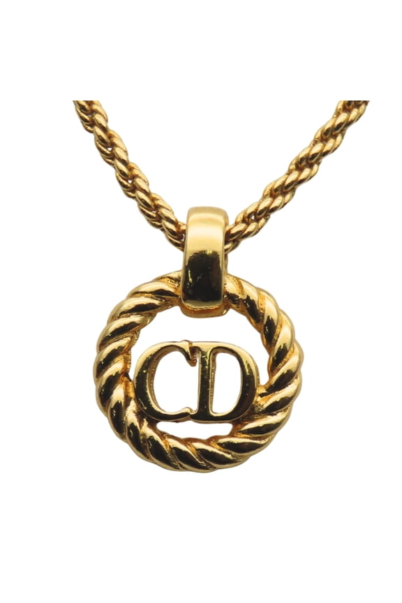 Pre-Owned Christian Dior CD Logo Twist Metal Necklace, Gold Plated, GP, Women's (Good)