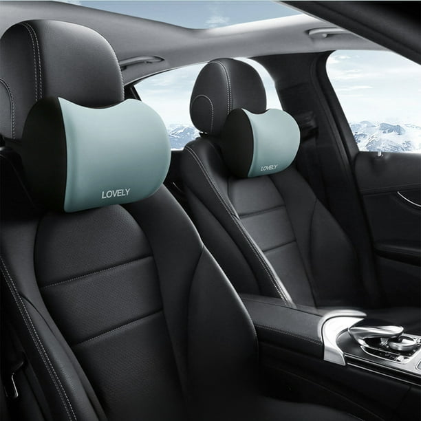 Almohada cervical universal para coche para viajes | Cojín ergonómico de espuma viscoelástica para reposacabezas con correa ajustable | Opciones en azul claro y gris para conductor y pasajero