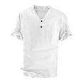 thumbnail image 2 of WREESH Men's Casual Linen Shirt Short Sleeve Solid Color Cotton Linen with Foldable Collar for Turndown Look White, 2 of 6