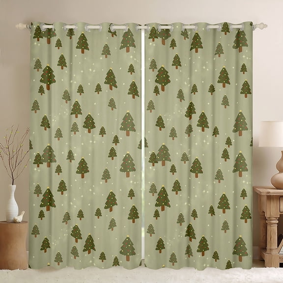 Feelyou Kids Christmas Black Out Curtains, Cartoon Xmas Tree Curtains Pack of 2 (42x63 Each), Glitter Stars Print Bedroom Curtains, Window Curtains Room Decor