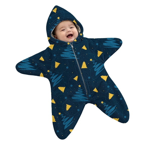 GiLiling Baby Star Suit Newborn Fleece Starfish Bunting Romper Infant Halloween Footie Jumpsuit Winter Warm Wearable Bodysuit (Dark Blue, 6 Months)