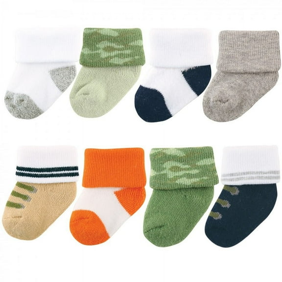 Luvable Friends Baby Boy Newborn and Baby Terry Socks, Camo, 0-6 Months