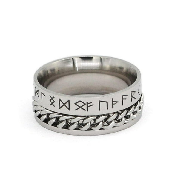 Viking Rune Chain Spinner Ring Unisex 316L Stainless Steel Celtic Norse Anti-Anxiety Band