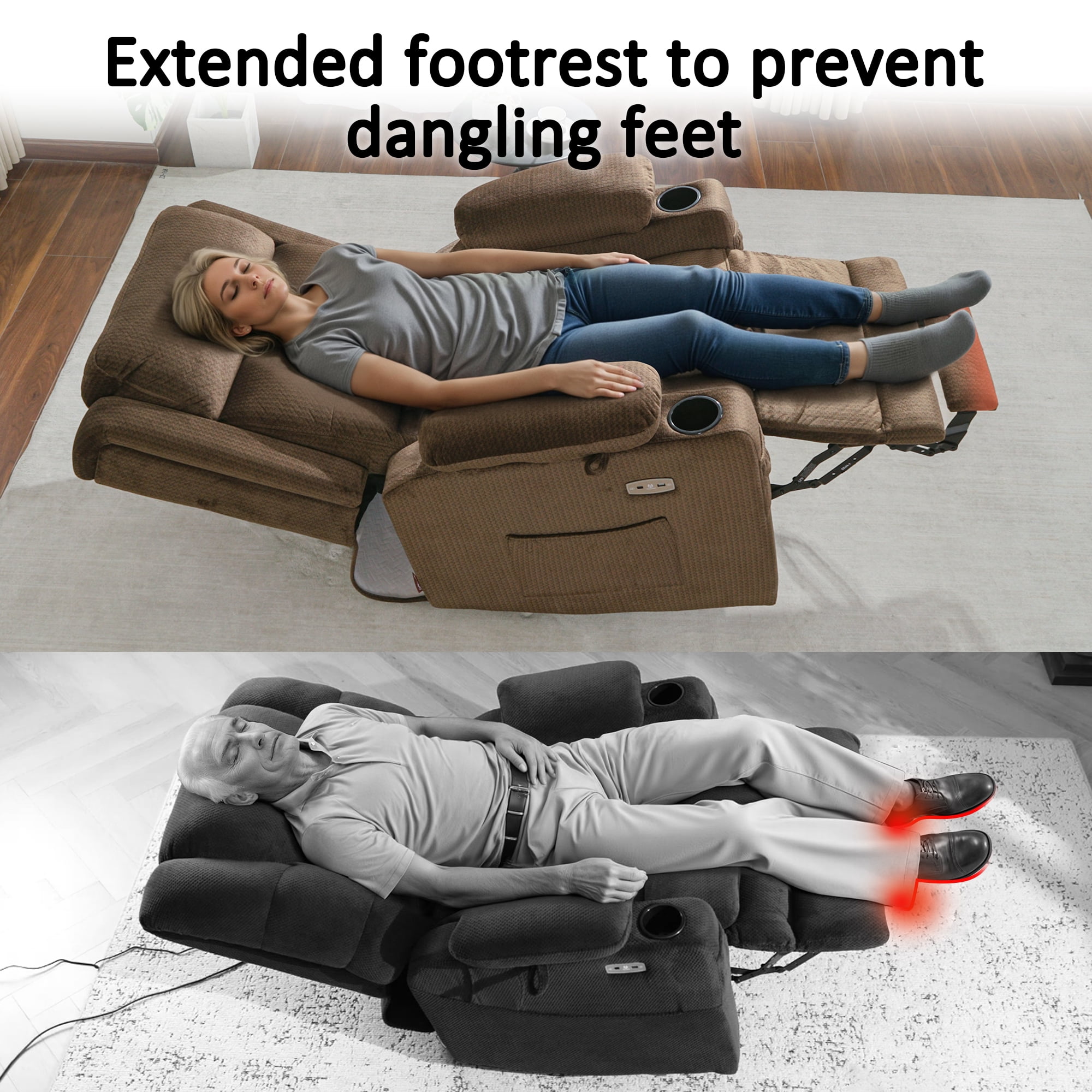 MCombo Lay Flat Triple Motor Power Lift Recliner for Big and Tall, Adjustable Headrest, Fabric(Brown)