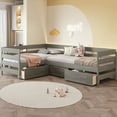 thumbnail image 2 of Twin Size L-shaped Platform Bed with 3 Storage Drawers - Gray | Space Saving & Sturdy, 2 of 19