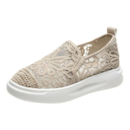 

GWAABD Ladies Flat Shoes Women Hollow Platform Casual Shoes Solid Color Breathable Wedge Espadrilles