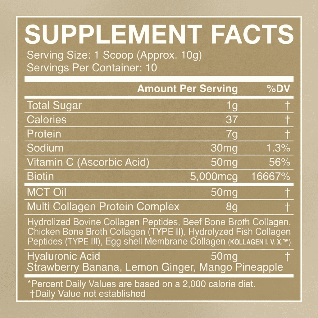 Nutribas Protein Multi Collagen Peptides Powder Whole Body Support Formula With MCT, Vitamin C, Biotin & Hyaluronic Acid , Lemon Chocolate Mango, 11 oz