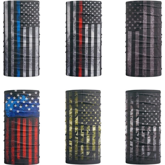 6 Pcs American Flag Neck Gaiter Face Mask, Seamless UV Protection Face Shield Neck Gaiter Balaclava Headband Headwear for Adults