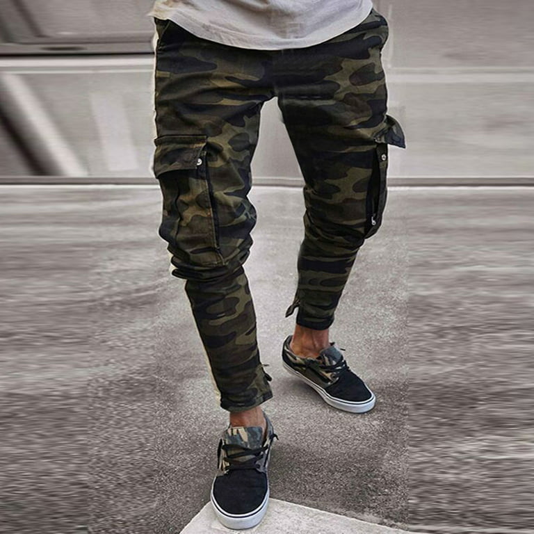 Men's Casual Cargo Pants Slim Fit Skinny Stretch Camo Pants Fashion Comfort Outdoor  Hiking Jeans Trousers with Multi Pockets 